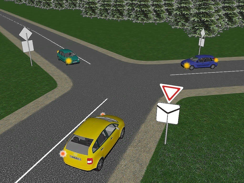 Проезд перекрёстка на «зелёный» сигнал светофора под знак «уступи дорогу»