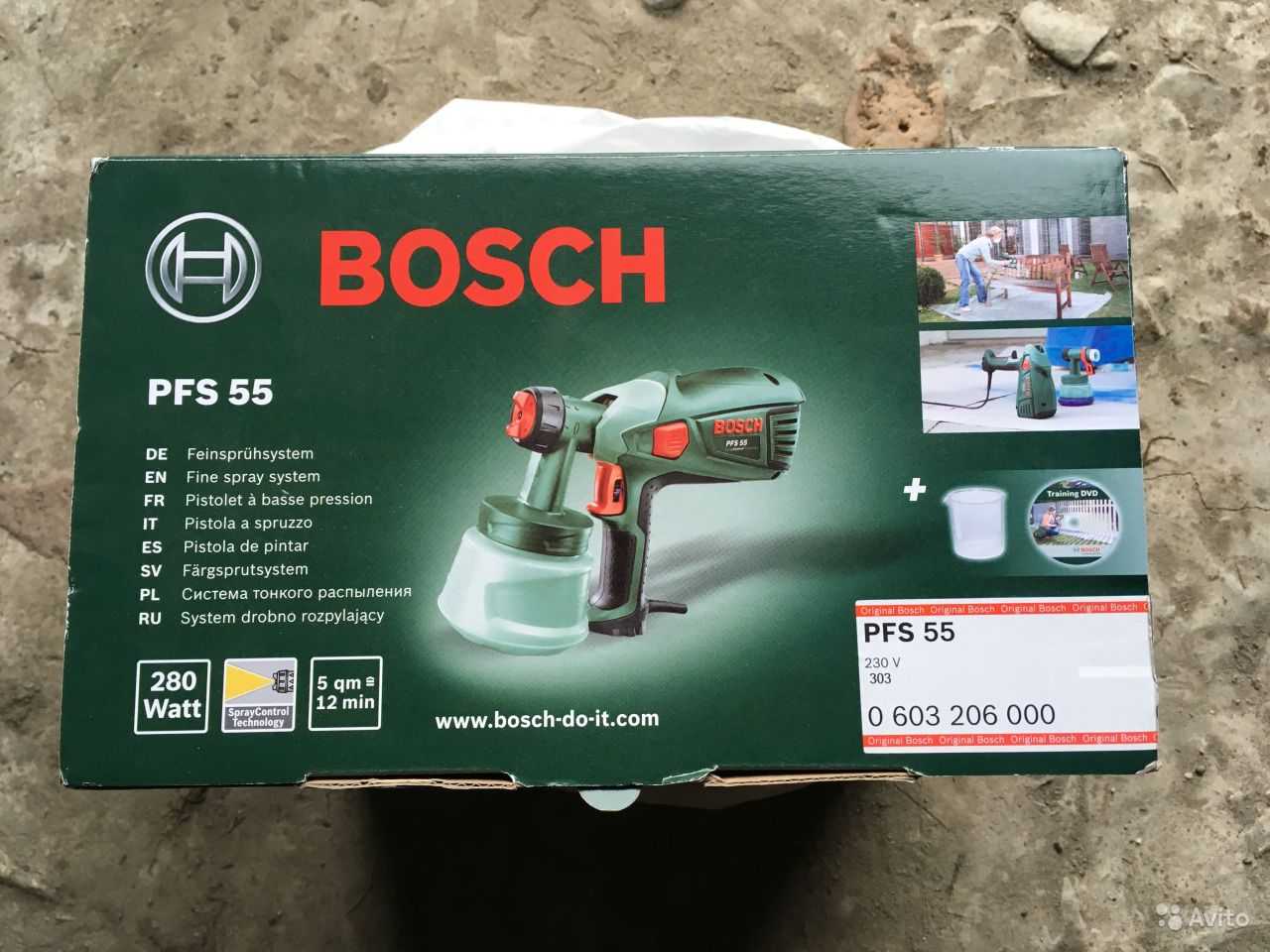 Электрический краскопульт Bosch PFS 55 - описание и характеристики используемые лакокрасочные материалы Требования безопасности при работе
