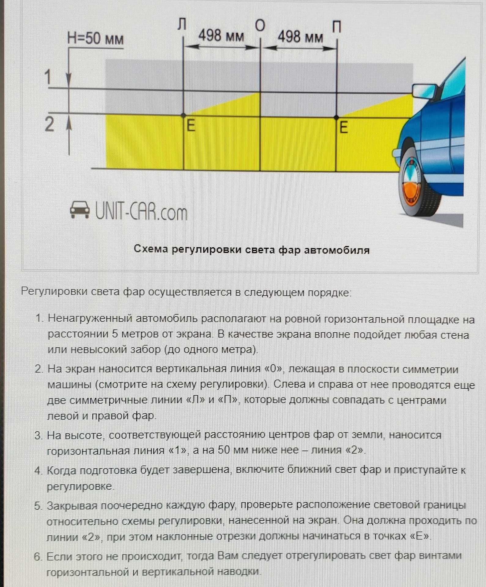 Схема регулировки фар автомобиля